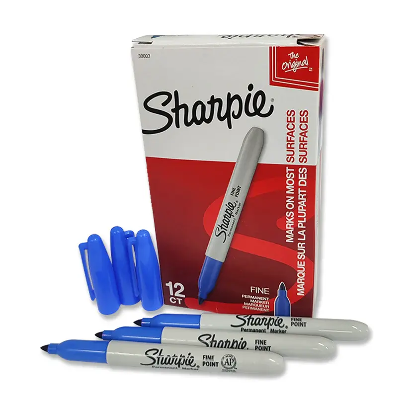 MARCADOR PERMANENTE PUNTA FINA  AZUL SHARPIE 12