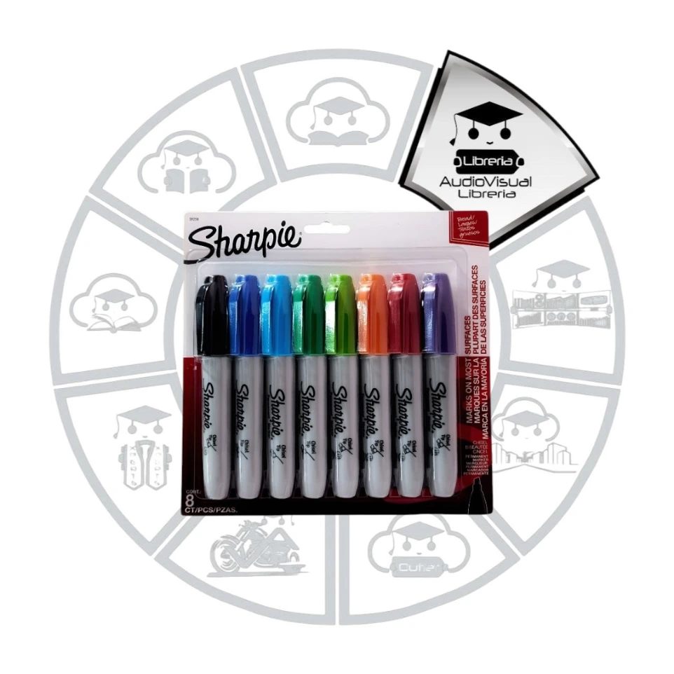 MARCADOR PERMANENTE PUNTA CINCEL SURTIDO SHARPIE 8