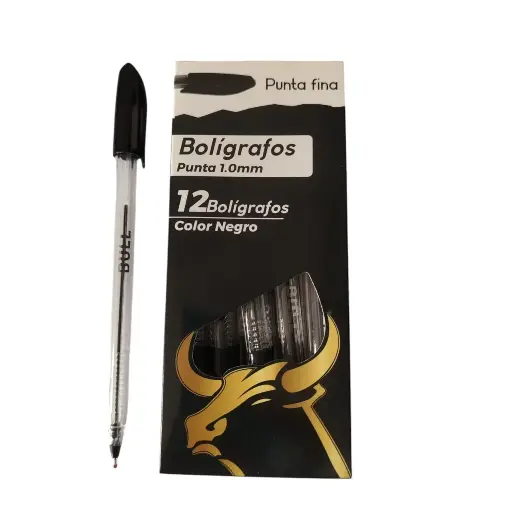[BOTNBU] BOLIGRAFO TRANSPARENTE NEGRO BULL 12